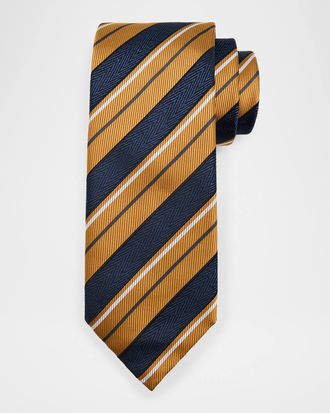 Brioni Mens Silk and Cotton Regimental Stripe Tie