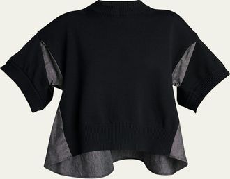 sacai Denim And Knit Short-Sleeve Sweater