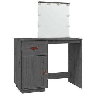 Berkfield Home Dressing Table with LED Grey 95x50x133.5 cm Solid Wood Pine