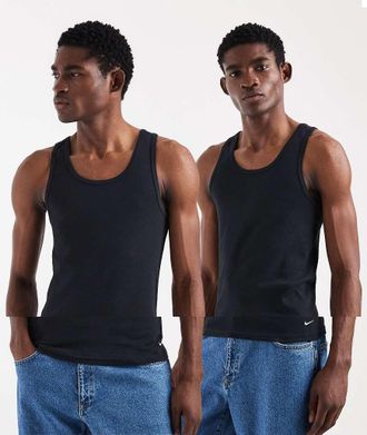 Nike Essential - Confezione da 2 canotte in cotone nere a coste-Nero