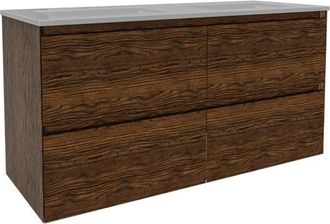 Saniclass Holz Pure Badkamermeubelset - 120x45x60cm - keramische wastafel wit - 2 wasbakken - 2 kraangaten - 4 lades - Walnut pure