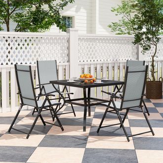 OUTSUNNY 5 PCs Garden Dining Set, Folding Chairs & Metal Top Table, Grey