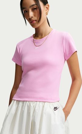 Nike Womens Nike Sportswear Tight Ribbed Short-Sleeve T-Shirt in Pink | HV4994-622
