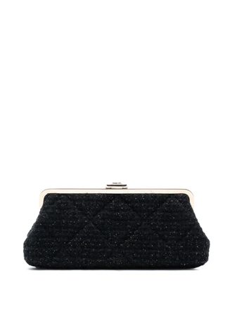 Chanel Clutch trapuntata in tweed con chiusura a scatto 2020 - Nero