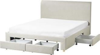 Beliani Beliani - Modern Upholestred Fabric eu King Size Bed 5ft3 with Drawers with Slatted Frame Beige Soutrin