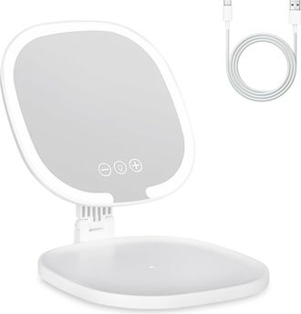 OEM Espejo De Maquillaje - Iluminado - Regulable En 3 Tonos - Plegable - Recargable Por Usb - 18 X 17 Cm - Para Escritorio O Uso Manual