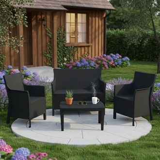 Dmora Set De Sal&oacute;n Exterior Lasca, Mueble Exterior 4 Plazas, Mesa Hecha En Italia, Negro Antracita