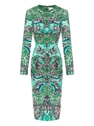 Mary Katrantzou Naomi long-sleeve midi dress - women - Polyester/Elastane - 12 - Blue