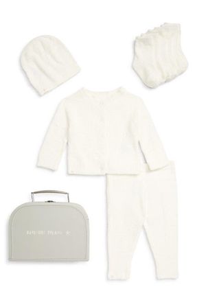 Barefoot Dreams CozyChic Lite Classic Cardigan, Pants, Socks, Beanie & Suitcase Set in Pearl at Nordstrom