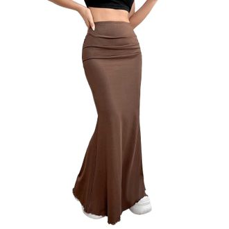 Generic High Waist Layered Skirt and Feminine Maxi Skirts Womens New Casual and Fashionable Knitted Solid Color Fishtail Skirt Long Skirt Womens Skirts Elasti