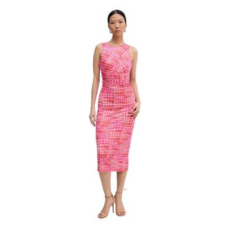 Patrizia Pepe Midi Jurk met Croco Print en Zijvouw - Dames - Casual kleedjes - Roze - M - Leer - Kleedjes
