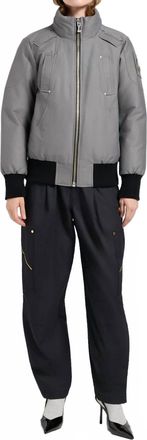 Moose Knuckles Debbie Shearling Trim Bomber Jacket In Slate/natural