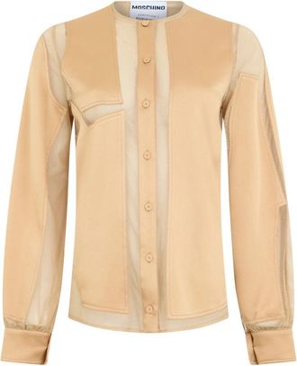 Moschino Lange Mouw Shirt - Dames - Overhemden - Beige - S - Polyester - Overhemden