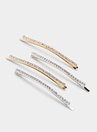 Kitsch Womens Shimmery crystal thin rectangular barrettes Set of 4