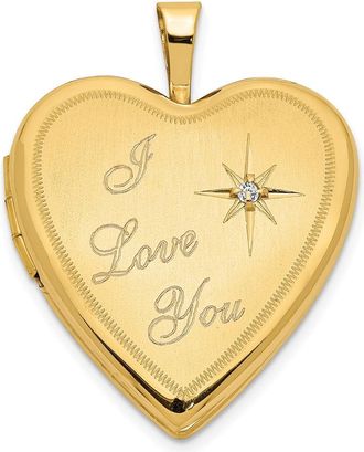 Diamond2Deal 14k Yellow Gold Satin Diamond Star I LOVE YOU Script 20mm Heart Locket