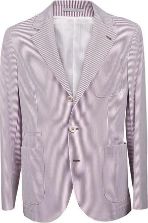 Brunello Cucinelli MenS Burgundy Striped Deconstructed Blazer, Size 40