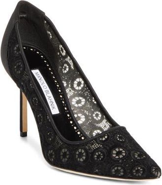 Manolo Blahnik BB Lace Pointed Toe Pump in Black at Nordstrom, Size 10.5Us