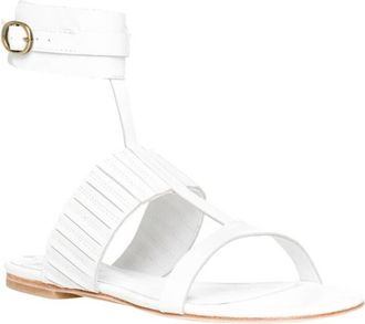 Max Studio Womens Vellum Waxed Leather Ankle Strap Sandals In White