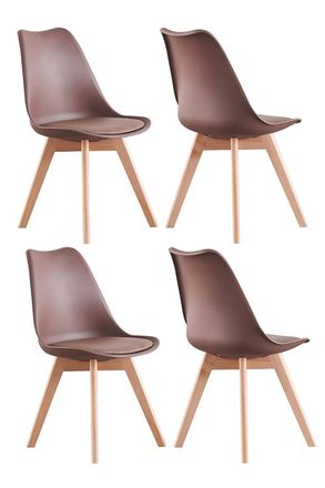 Life Interiors Set of 4 Scandinavian Dining Chairs Leather Cushions Solid Wood Legs in Brown