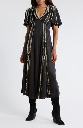The Great. The Dancehall Short Sleeve Maxi Dress in Black W/Cream at Nordstrom Rack, Size 2 (Fits Like 8-10 Us)