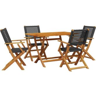 vidaXL 5 Piece Garden Dining Set Black Poly Rattan and Solid Wood vidaXL
