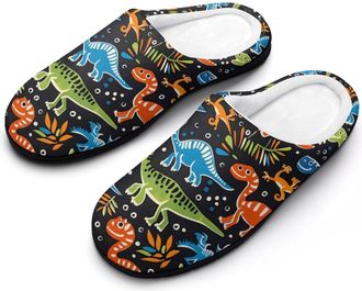 Generic Dinosaur Pattern Colorful Funny Mens Cotton Slippers Soft Non-Slip Rubber Sole House Slipper Indoor Outdoor