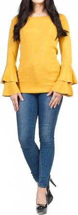Papillon Boat Neck Ruffle Sleeve Sweater In Mustard