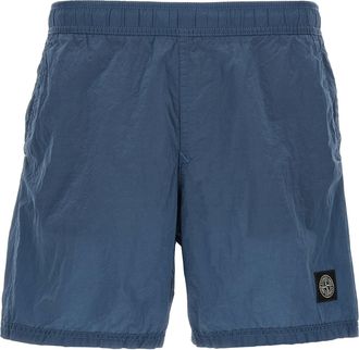 Stone Island Logo Patch Swim Shorts Beachwear Blu-Uomo