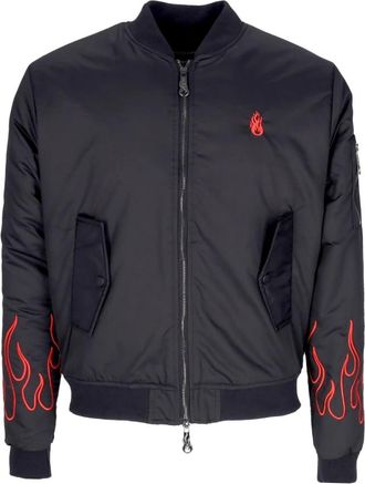 Vision Of Super Vlammen Geborduurde Bomberjack Zwart/Rood - Heren - Bomber jackets - Zwart - M - Polyester - Jassen