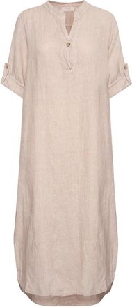 Cream Eenvoudige Caftan Jurk in Crispy Sand - Dames - Casual kleedjes - Beige - Xs/S - Linnen - Kleedjes
