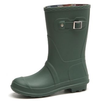 Pangolin Womens Waterproof Mid-Calf Wellington Boots, Pull-On PVC Wellies with Buckle Detail, Anti-Slip Lug Sole, Easy-Clean Garden & Walking Rain Boots Green 