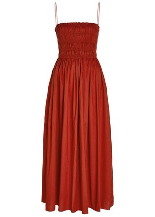 Matteau Shirred Cotton-poplin Midi Dress - Red - 3 (UK 10 / M)
