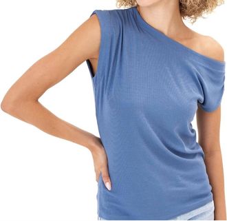 Threads 4 Thought Leoni Feather Rib Off Shoulder Tee In Larkspur