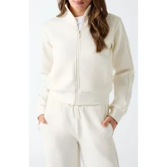 Guess Calista 4G Front Zip Sweatshirt in White at Nordstrom, Size X-Small