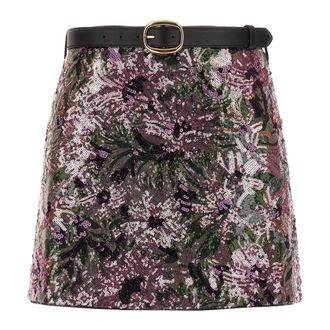 Self Portrait Rokken, Dames, Roze, 2Xs, Leer, Floral Sequin Mini Skirt