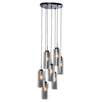 QAZQA Art D&eacute;co L&aacute;mpara Colgante Art Deco Negra Con Cristal Ahumado 7 Luces - Laura Vidrio /acero Redonda Adecuado Para Led Max. 7 X 40 Watt - Qazqa