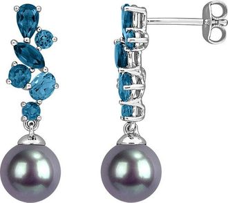 Rina Limor Silver 1.98 Ct. Tw. Gemstone & 8-8.5Mm Pearl Earrings