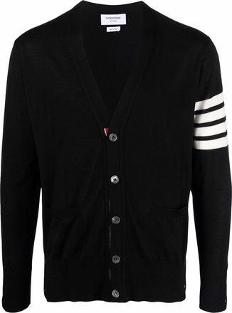 Thom Browne Klassischer Thom Browne-Cardigan mit V-Ausschnitt aus feiner Merinowolle mit 4 Streifen