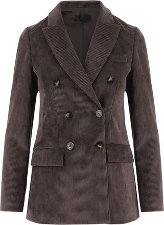 F.it Stretch Velvet Double-Breasted Jacket with Classic Lapels