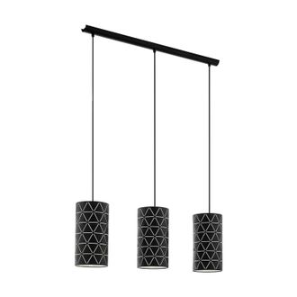 Loops Pendant Ceiling Light 3 Bulb Black & White Shade Cut Out Pattern Bulb E27 3x40W