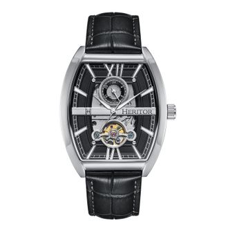 Heritor Masterson Semi-Skeleton Leather-Band Watch