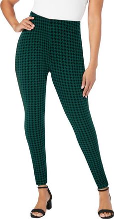 Jessica London Ponte Legging in Emerald Green Houndstooth at Nordstrom, Size Medium
