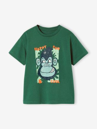 Vertbaudet T-Shirt mit Tierprint Jungen, mit Recycling-Baumwolle tannengr&uuml;n