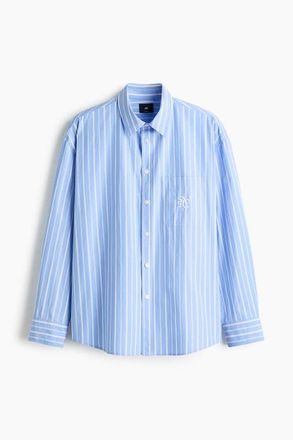 H&M Relaxed Fit Poplin Shirt in Light Blue/striped at Nordstrom, Size Xx-Large
