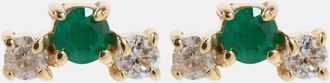 Stone and Strand Dainty Emerald Goddess 14kt gold stud earrings with emeralds and diamonds