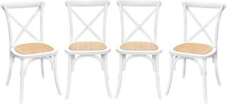 Sweeek Set of 4 vintage white wood bistro chairs with rattan seats, stackable