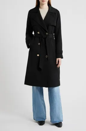 Michael Kors Drapey Tie Waist Trench Coat in Black at Nordstrom, Size X-Large