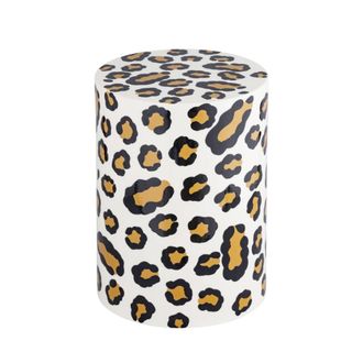 Sweeek Mesa auxiliar, mesita de noche de acero esmaltado, dise&ntilde;o de leopardo