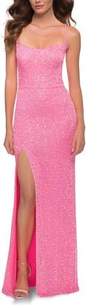La Femme Neon Sequin Prom Dress with Square Neckline in Neon Pink at Nordstrom, Size 10