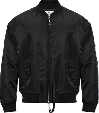 Courr&egrave;ges Logo-embroidered Zip-up Bomber Jacket - Heren - Bomber jackets - Zwart - L - Satijn - Jassen